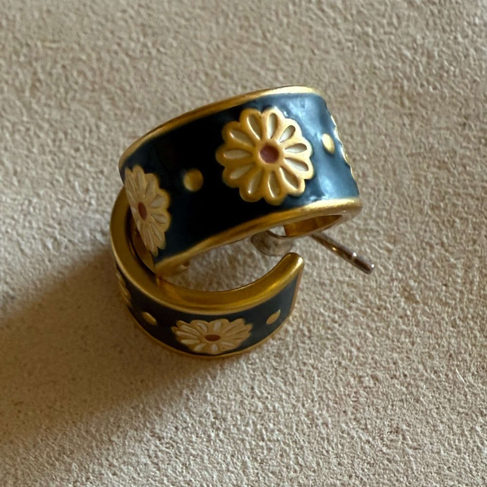 MADEWELL Floral Huggie Hoop Earrings in Teal and Gold